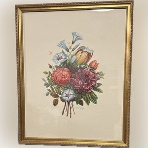 J. L.  Prevost Floral Art Print in Gold Frame